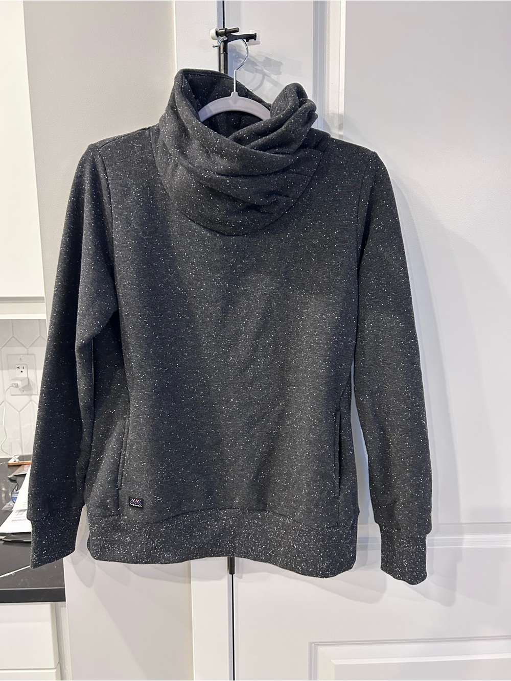 NWT Ragwear Dark Gray Speckled Cowl Neck Pullover Sweater Pockets Cozy Roomy